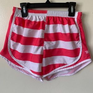 varisty pink and white striped athletic shorts